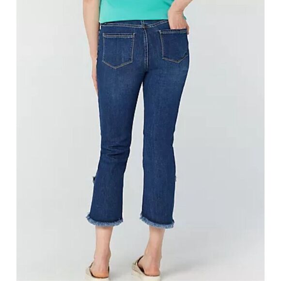 Susan Graver Womens Plus 28 High Stretch Dark Denim Jeans Blue Frayed Tulip Hem - Picture 2 of 3